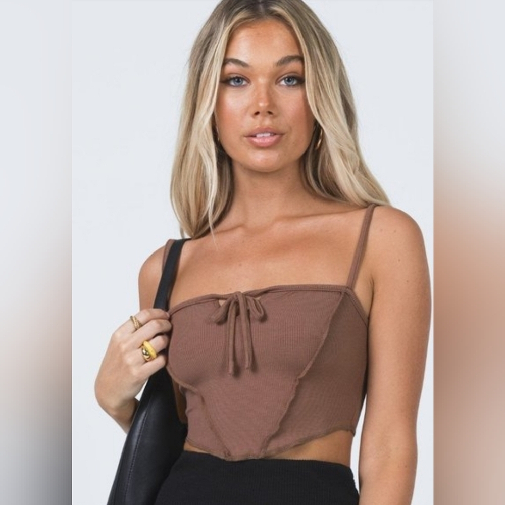 Princess Polly Ribbed Crop Top Size S/6 Brown Coquette Fairy Goth Layers Miriam
